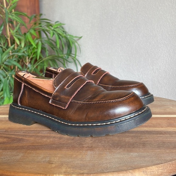 Loafers Women Brown Black Clear See Through Sole Leather Platform Slip-Ons Retro - Picture 1 of 13